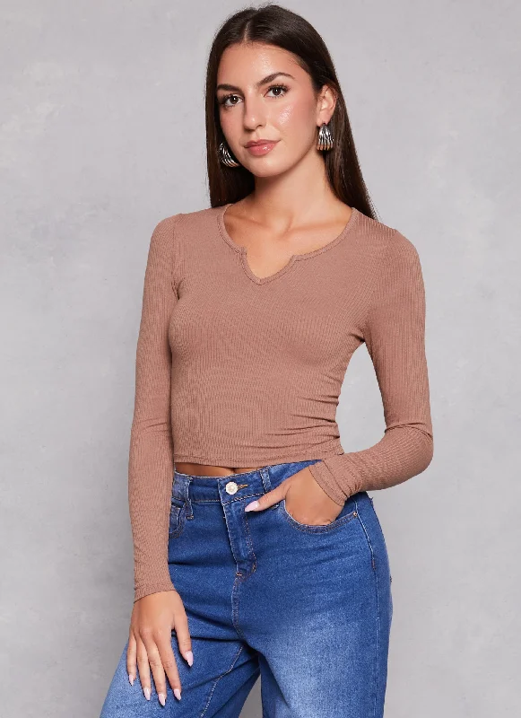 Ribbed Notch Neck Cropped Tee