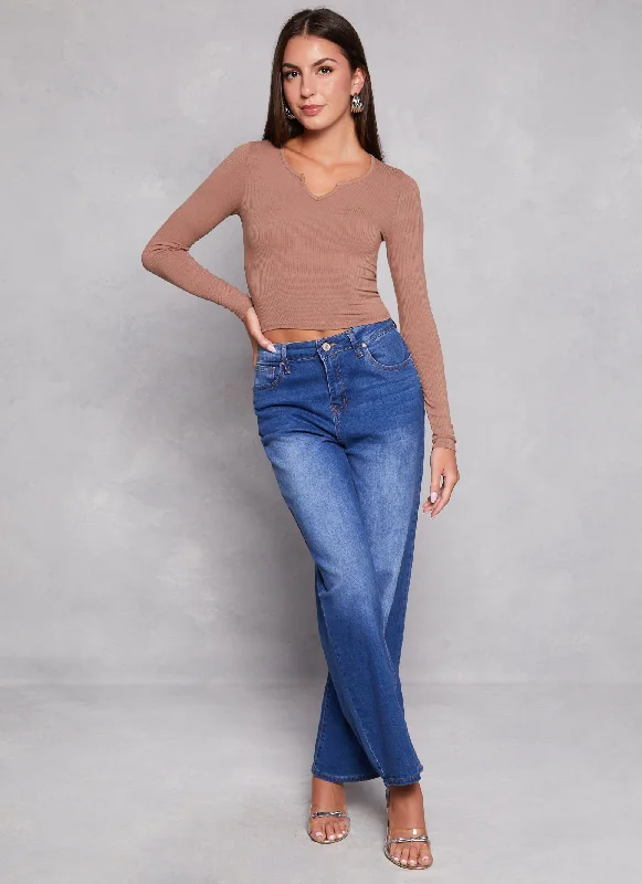 Ribbed Notch Neck Cropped Tee