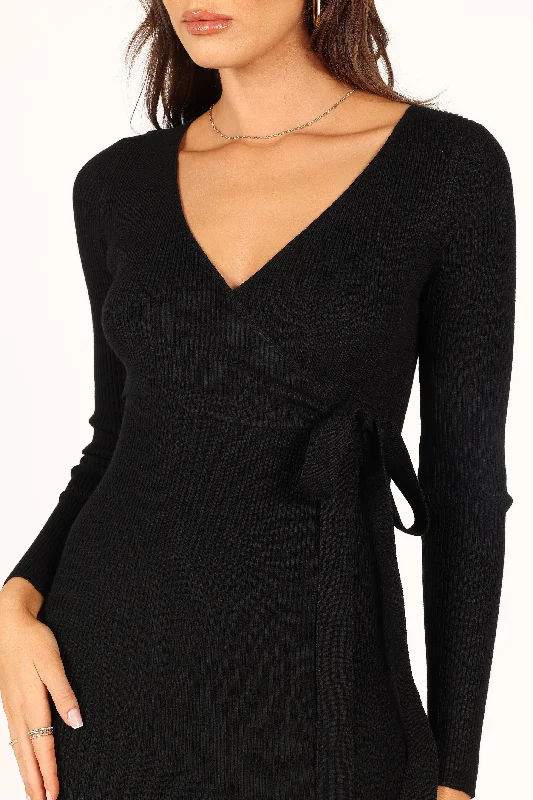 Tilda Long Sleeve Midi Dress - Black