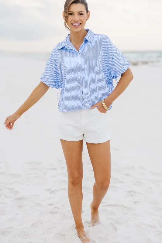 Time For You Light Blue Striped Blouse