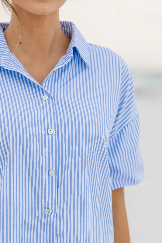 Time For You Light Blue Striped Blouse