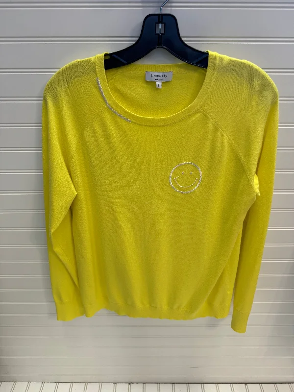 Top Long Sleeve By J. Society In White & Yellow, Size: L