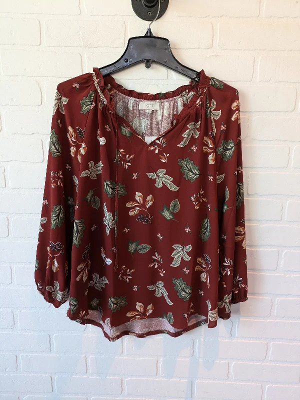 Top Long Sleeve By Loft In Brown & Green, Size: M