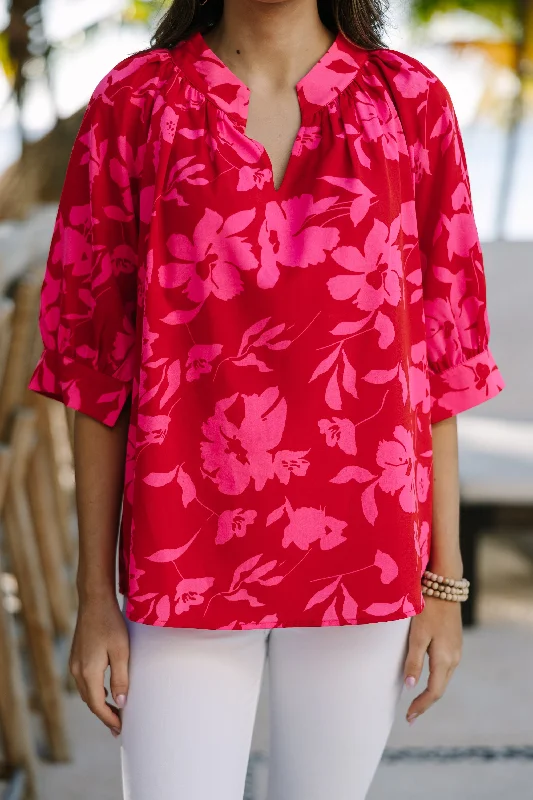 True Self Red Floral Blouse