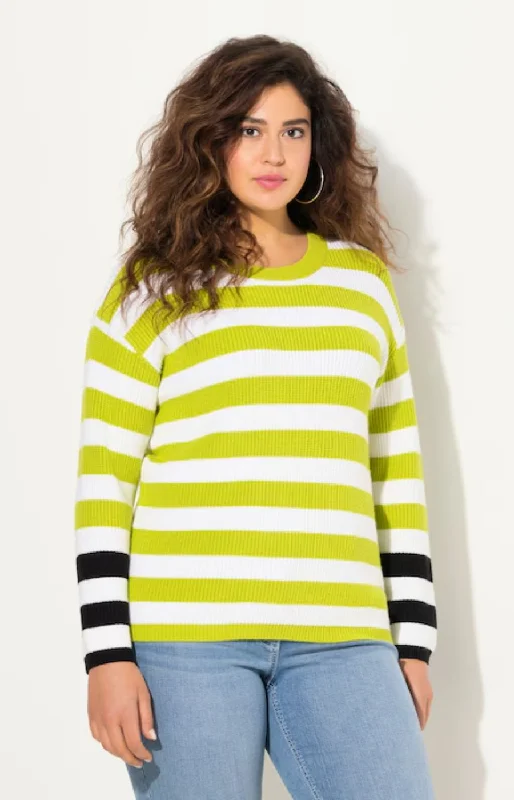 Ulla Popken Stripe Sweater in Green