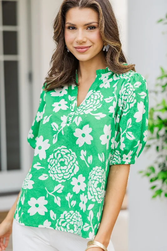 Walk On By Green Floral Blouse