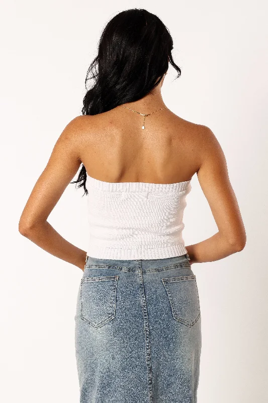 Zia Strapless Knit Top - White