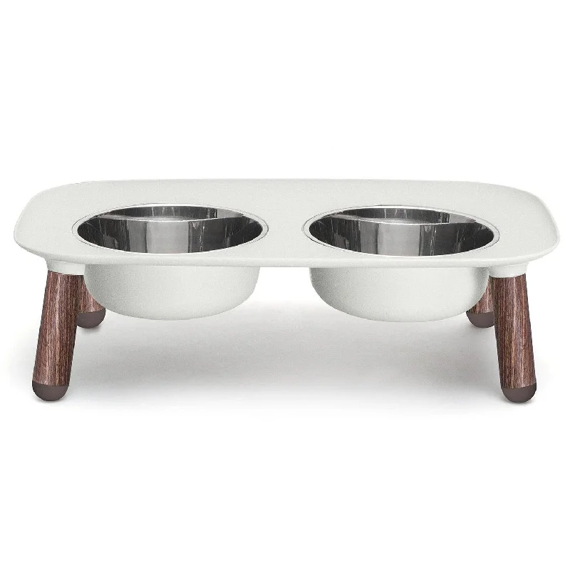 Adjustable Elevated Double Feeder with Faux Wood Legs and Stainless Steel Bowls