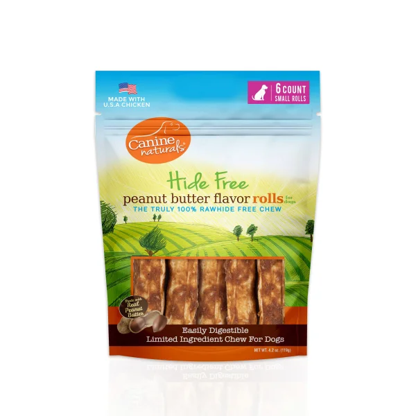 Canine Naturals Hide-Free Peanut Butter Rolls - 2.5" 6pk