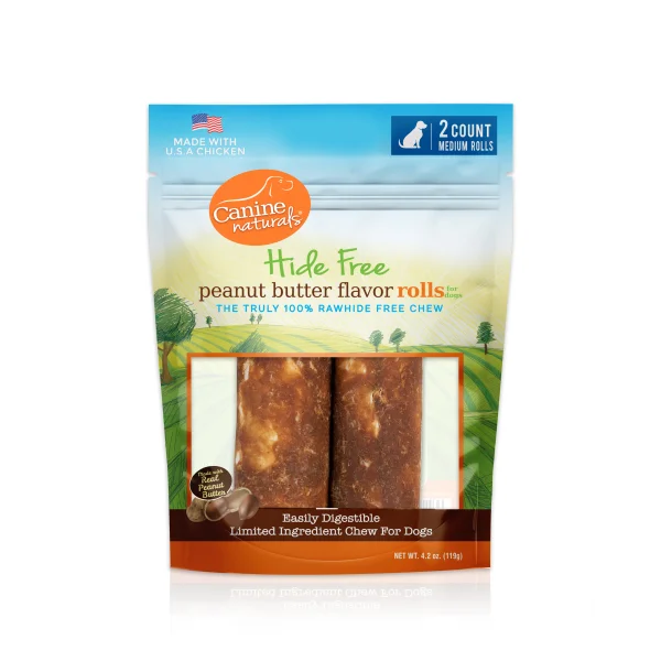 Canine Naturals Hide-Free Peanut Butter Rolls - 4" 2pk