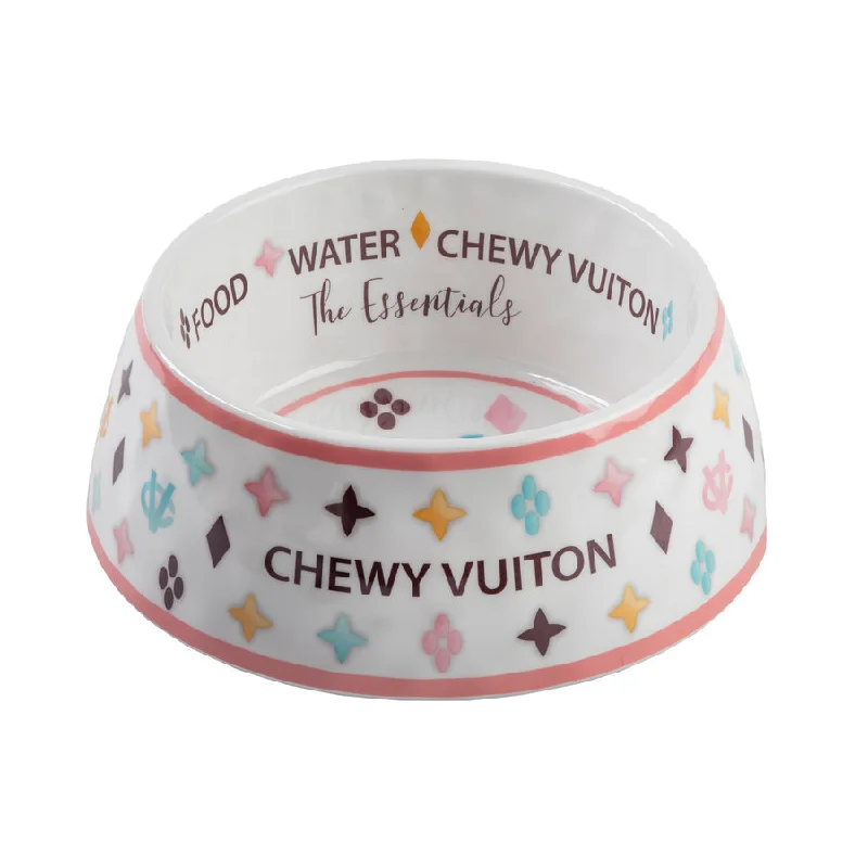 White Chewy Vuiton Bowl Set from Haute Diggity Dog