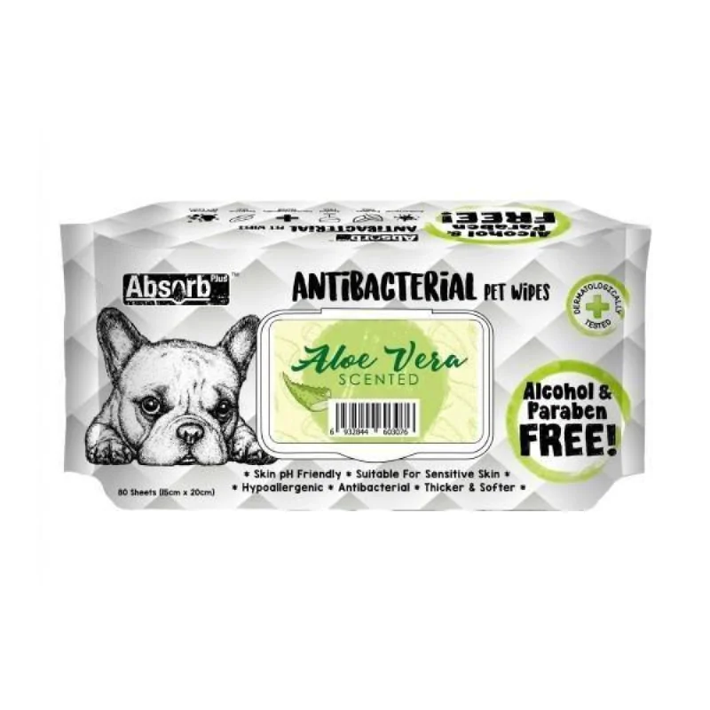 Absorb Plus Antibacterial Dog Wipes Aloe Vera 80 Pack