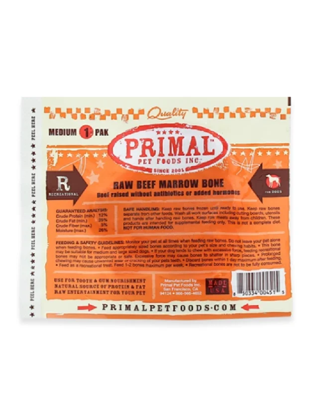 Primal Frozen Raw Beef Marrow Bone Medium 1pk