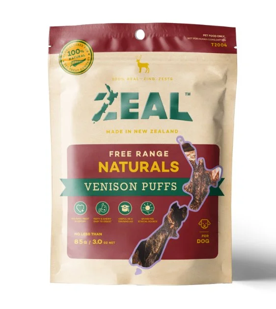 Zeal Free Range Air Dried Cat and Dog Treats (Venison Puffs)